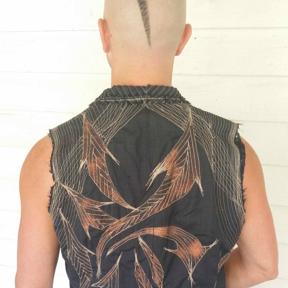 XANADU DESIGNS Black Panther Inspired, Upcycled Mens suit coat,funky Vest.